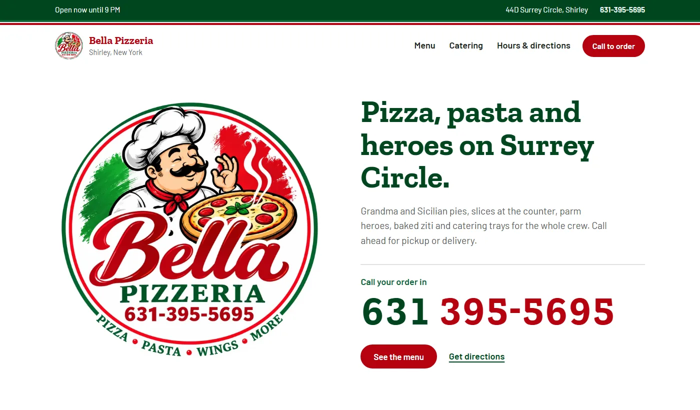 Vista del sitio de Bella Pizzeria en computadora