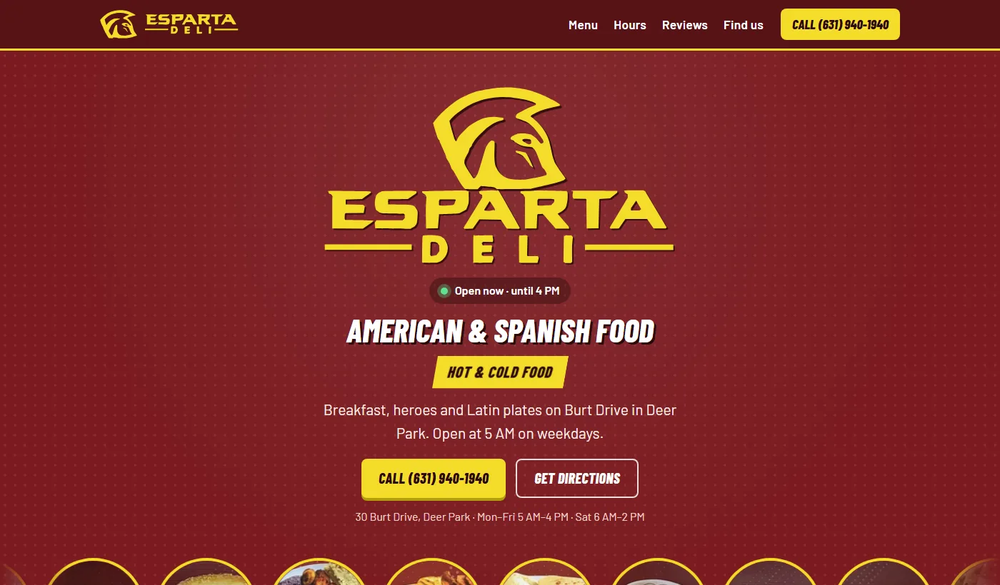 Vista del sitio de Esparta Deli en computadora